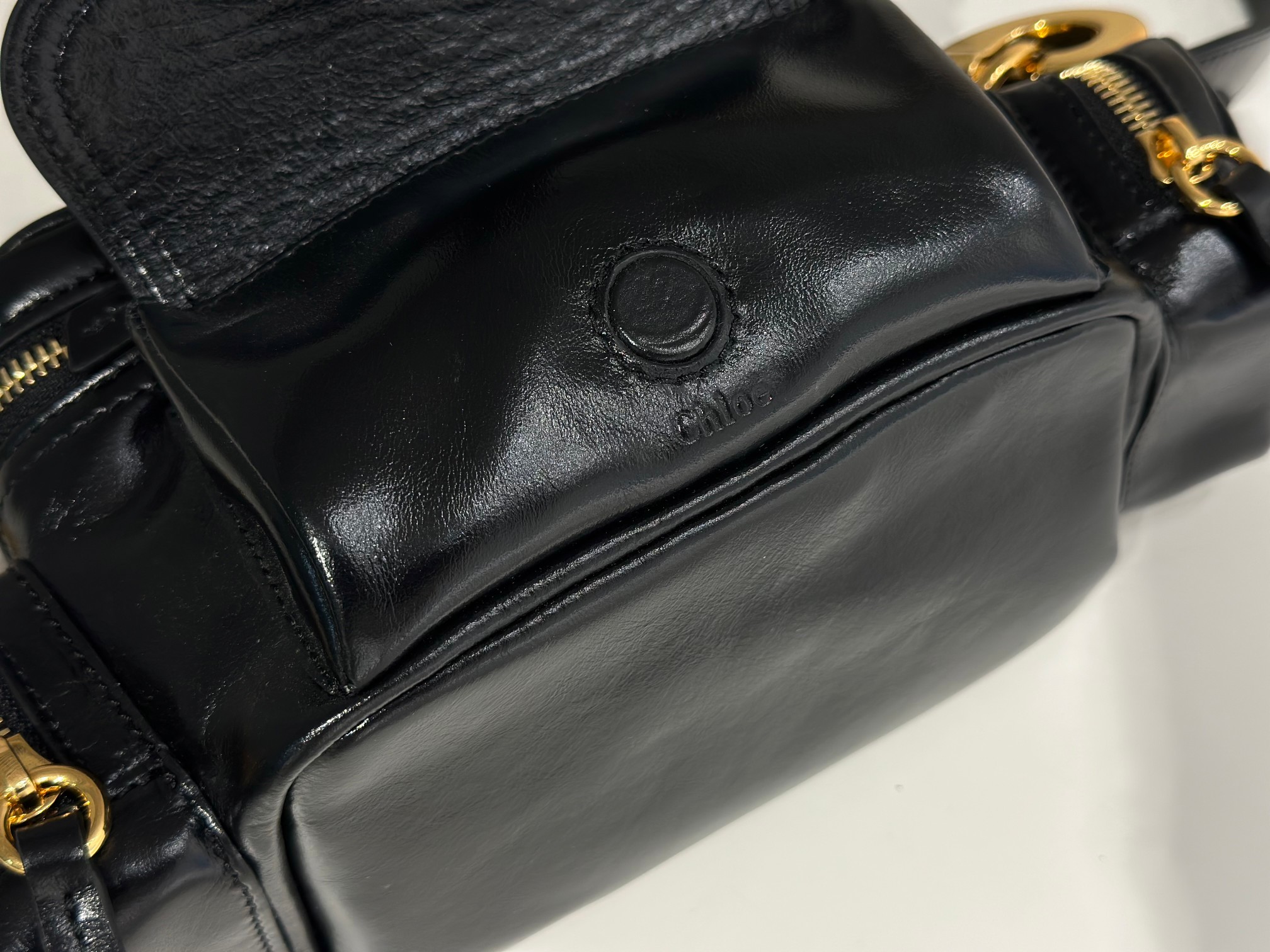 Chloe Small Camera Bag In Black Shiny Leather